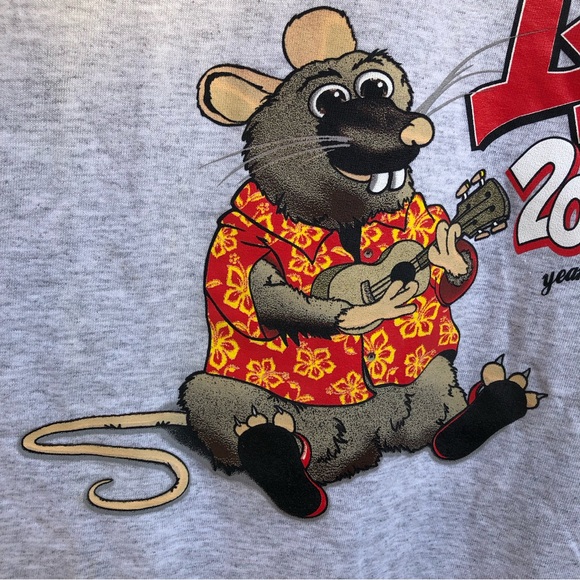 NWOT 2008 Year of the Rat Hawaiian Ukulele & Slippahs - Gray Shirt - Large - Picture 7 of 9